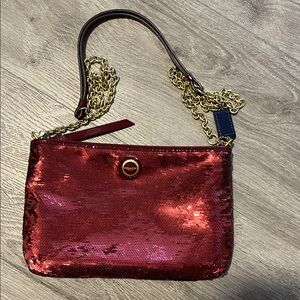 Coach Pink Sequin Bag with Gold Tone Chain